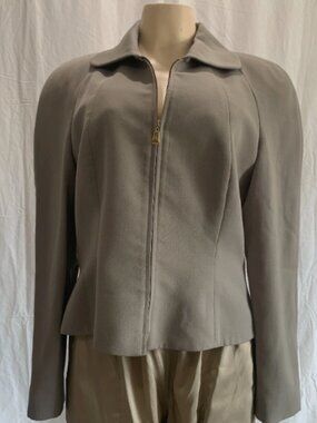 Bicci Florine Wachter Women’s Size 12 Taupe Zip-Up Jacket Blazer 100 % Wool